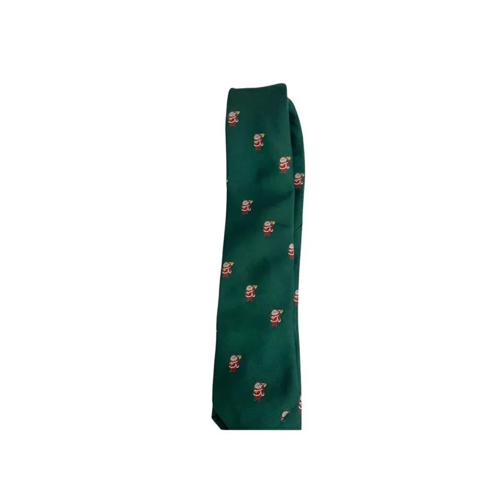 Harley Shoemaker Christmas Necktie‎ Santa Tie Green Holiday